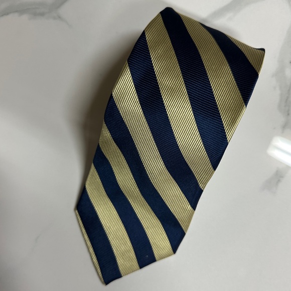 Bruno Piattelli Men’s Silk Repp Tie in Gold and Navy Stripe - Picture 1 of 4